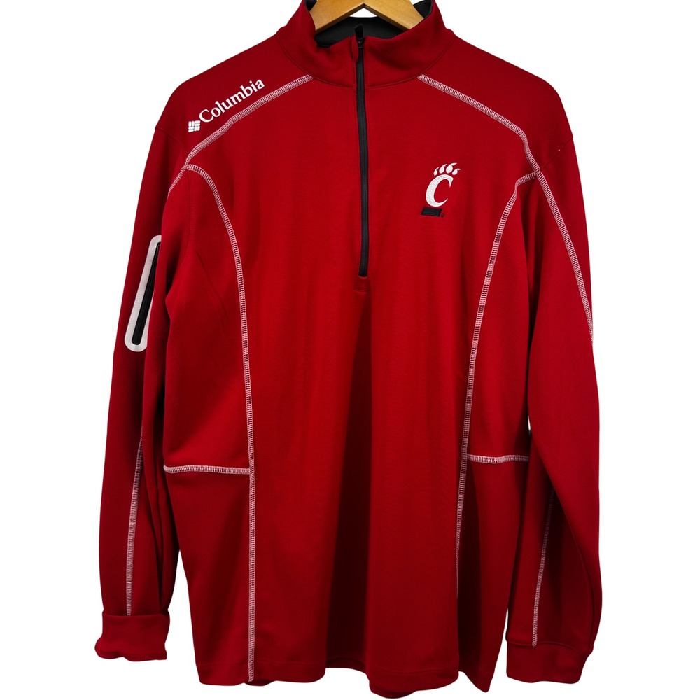 Columbia Mens Red Cincinnati Bearcats Quarter Zip Pullover Sweater Jacket Size M